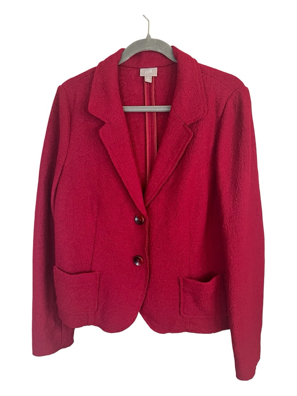 J. Jill Crimson Tectured Wool Blend Classic Career Red Womens Two-Button Blazer